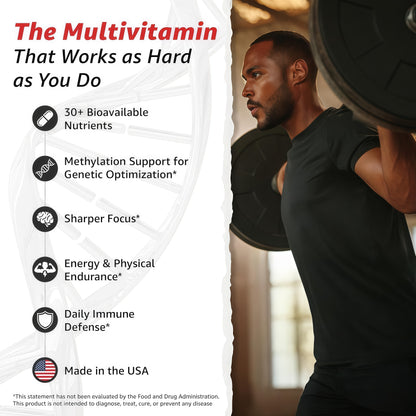 10X Health Optimize Multivitamin for Men - 90 Capsules, Methylated Multivitamin 34 in 1 Formula with 800 mcg of Vitamin B12, 5-MTHF, NAC - Methyl B Complex, MTHFR Supplement